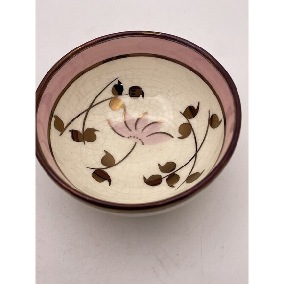 Staffordshire U.K. Pink Copper Luster Small Pitcher Bowl Old Castle Early 1900's - Picture 5 of 7